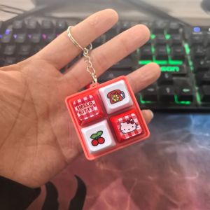 Sanrio Kitty keyboard Pendant Kawaii Cartoon Healing and Decompression Four Panel Button Keychain Backpack Pendant