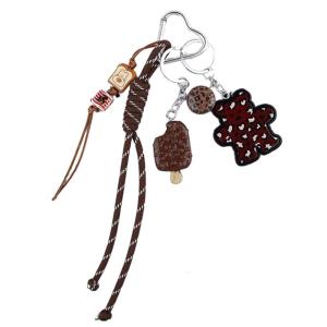 Braided Rope Keychain Bear Chocolate Ice Cream Bag Pendant Charm Fashion Bag Accessories for HandbagBackpack Decors