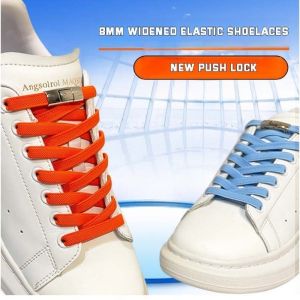 Without Ties Elastic Laces Press Lock Shoelaces Sneaker 8MM Widened Flat No Tie Shoelaces Kids Adult Shoelace Shoes Accessory