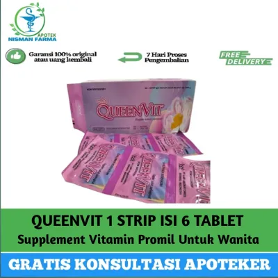 QUEENVIT 6 TABLET - Suplemen Vitamin Promil Untuk Wanita - Strip 6 Tablet