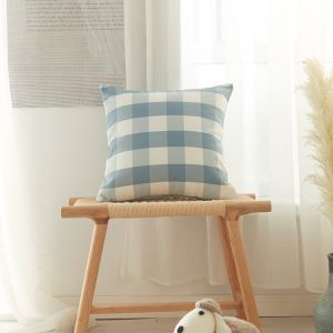 Home Bedroom Sofa Cushion Cover Blue Gray Series Japanese Small Fresh Polyester Cotton Lattice Pillow Case