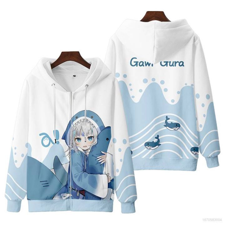 Best Hololive Gawr Gura เสื้อแจ็กเก็ตลําลอง แขนยาว มีซิป ทรงหลวม
