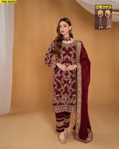 Red Tops and Pants with Dupatta 💗💓💗42 XL Free Size *(Fully Stitched)* XXL Margin
