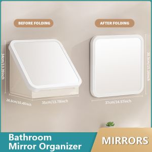【FOJO】Space-Saving Foldable Wall-Mounted Storage Organizer No Drill Organizer with Mirror