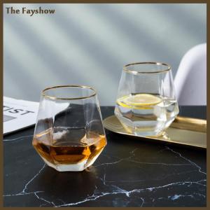 [The Fayshow] แก้ววิสกี้ใสทรงหกเหลี่ยมทำจากพลาสติกขอบทองสไตล์ยุโรปแก้วไวน์จากต่างประเทศหกเหลี่ยม