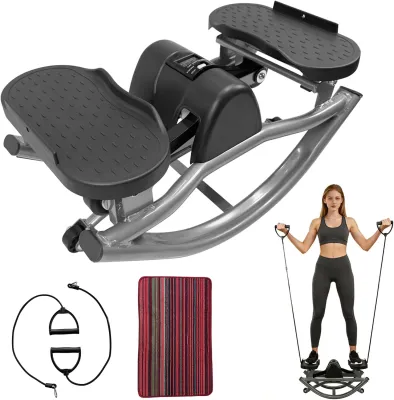 Rock Stepper Side to Side Machine Low-Impact Lateral Stepper for Home Workout with Digital Display and Resistance Bands Portable Rocking Stepper for Legs Glutes and Core Training