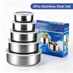 5 in 1 Stainless Steel Food Container - Airtight Stackable Storage Bowl With Lid