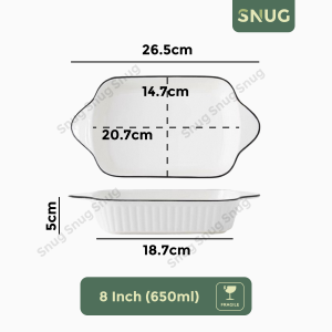 Snug Ceramic Material White Baking Dishes Serving Plates With Double Handle Embossed Design Plate