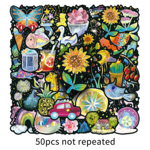 สติ๊กเกอร์ DIY วาดภาพเส้นขยุกขยิกสำหรับเด็ก50ชิ้นของแท้การตกแต่ง DIY คอมพิวเตอร์โน้ตบุ๊กสติกเกอร์กันน้ำ