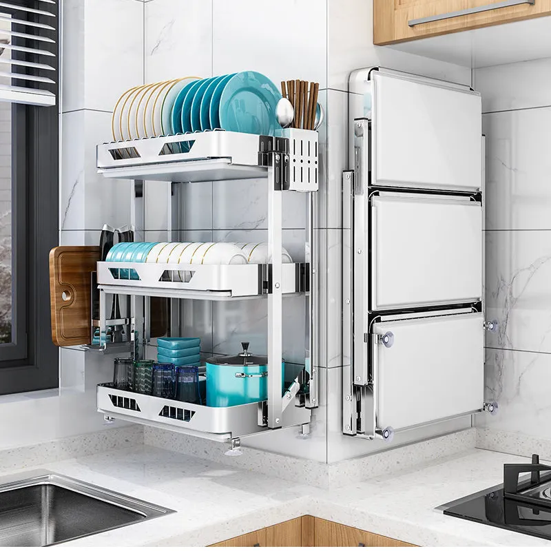 Dish Drying Rack 3-Tier Hanging Wall Mount Drying Organizer Storage Shelf  Drainer for Dishes, Bowls, Utensils, Mugs, Includes Drain Trays and