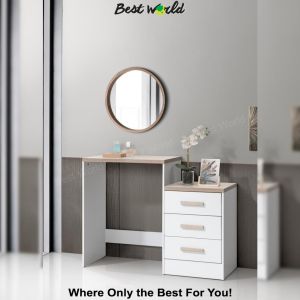 Best World New Elegant White and Sonoma Oak Modern Dressing Table DST 8002 with Mirror
