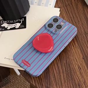 Retro Style Red Blue Striped With Bracket Phone Case For iPhone 17 Air 12 13 14 15 16 Pro Max XS X XR 7 8 Plus Shockproof Cover