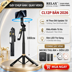 Tripod LaTech CL12P bản 2026 xoay tự động cảm biến theo người gấp gọn 30cm có điều khiển từ và đèn