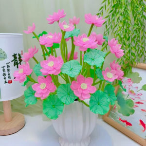 Combo tự làm bình 20 bông hoa sen bằng cánh hoa nhựa mẫu mới S1139