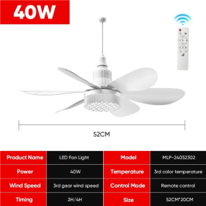 42CM 30W Ceiling Fan with Light E27 3 color 6 Blades With Remote Control Smart Time Detachable Blade