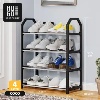 HUGO Rak Sepatu Stainless Steel Kokoh 4 Susun dan 5 Susun Tempat Sepatu Portable Minimalis