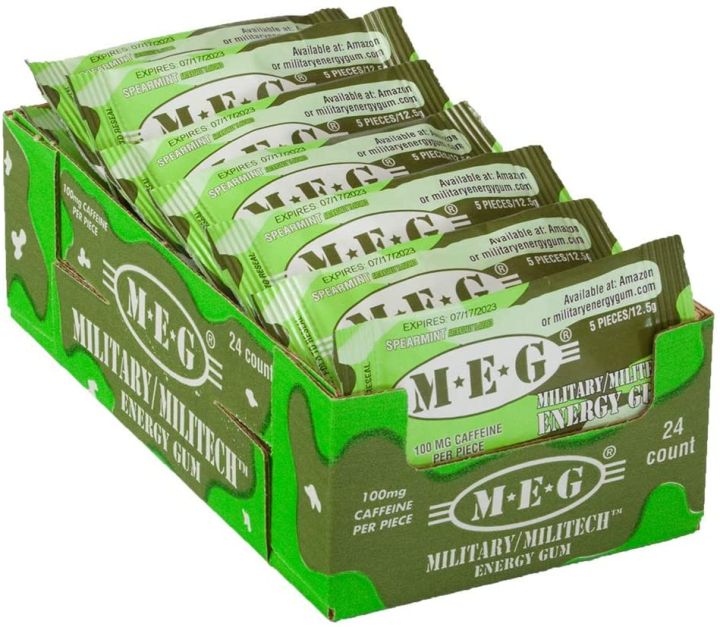 MEG - Military Energy Gum 100mg of Caffeine Per Piece + Increase Energy ...