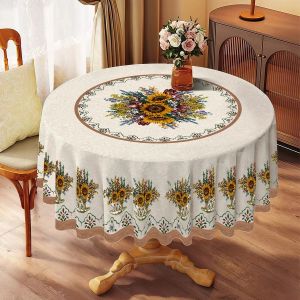 Round PVC Tablecloth Thick Table Cover Waterproof Oilresistant Dustproof Table Cloth Mantel 4-10Seat