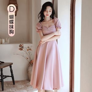 Pink bridesmaid dress gown New girl friends and sisters evening dress㏇X0407
