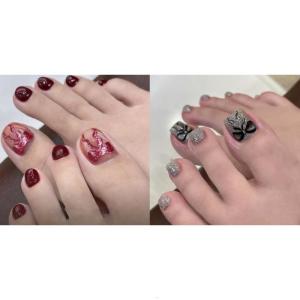 Press On Toenails Short Square Fake Toe Nail French Tips False Toenail Stick on Toe Nail for Women 48Pcs in 12 Sizes