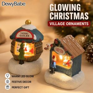 Resin LED Christmas Village House Ornament Mini Cabin Santa Scene Decor Kids Gift Tabletop