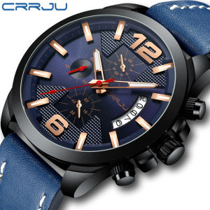 CRRJU Luxury Multi-function Chronograph Men Wristwatch Fashion Military Sport Waterproof Leather Male Watch 2285