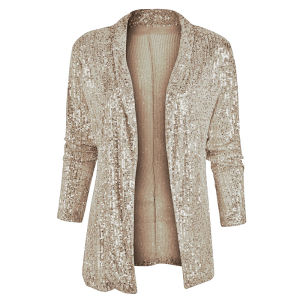 2024 Spring New European and American  Sequined Long Sleeve Elegant Mid-Length Small Suit Lapel Color Coat for Women