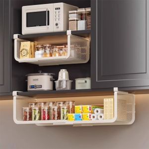 CHUAN Under Shelf Storage Pull Out Storage Rack Wall Wardrobe Storage Wall Mounted Under Cabinet Storage Basket  Metal Net Hanging Net Basket Home Use