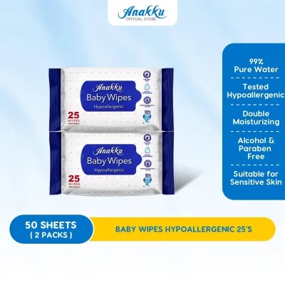 Anakku Hypoallergenic Baby Wipes Wet Tissue Tisu Basah Bayi (25s) - 2 Packs