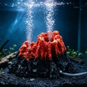 BMFUEW Simulated Volcano Oxygen Pump Decor Natural Style Resin Aquarium Volcano Ornament Aquarium Stone Decor Fade Resistant Underwater Volcano Landscape Home Crafts