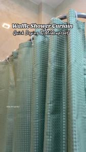 ANNIE Waffle Shower Curn makapal waterproof Bathroom CR Curn Washable With Plastic Hook 120/180*180 Green