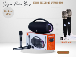 Highy Power Bass Rechargeable &  Wireless Bluetooth Speaker Boom Box & Deep Bass 2 Free Wireless Mics V5.1-MKK Booms Box3 Pro