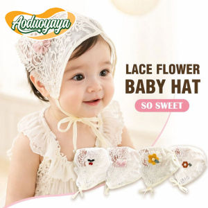 Aoduoyaya Lace Braided Baby Hat Summer Cotton Mesh Cap with Tie Strings Flower Princess Hat for Newborn Infant Topi