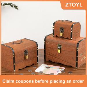 【ZTOYL】 1 Bộ Cổ Điển Kho Báu Hộp Lưu Trữ Bằng Gỗ Kho Báu Ngực Với Khóa Con Heo Đất Ngân Hàng Tổ Chức Tiết Kiệm Hộp Trường Hợp Đối Với Trang Trí Nội Thất