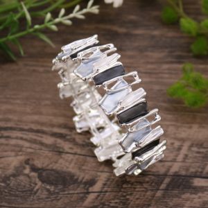 LONE TIMES Vintage Irregular Geometry Bracelet Ethnic Style Colored Retro Hand Ring Exaggerated Handmade Elastic Womens Bangle Women Girl