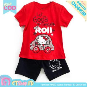 Baju Anak Perempuan / Kaos Anak Setelan Lengan Pendek Motif Hello Kitty Good Time Roll Red 1 - 10 Tahun