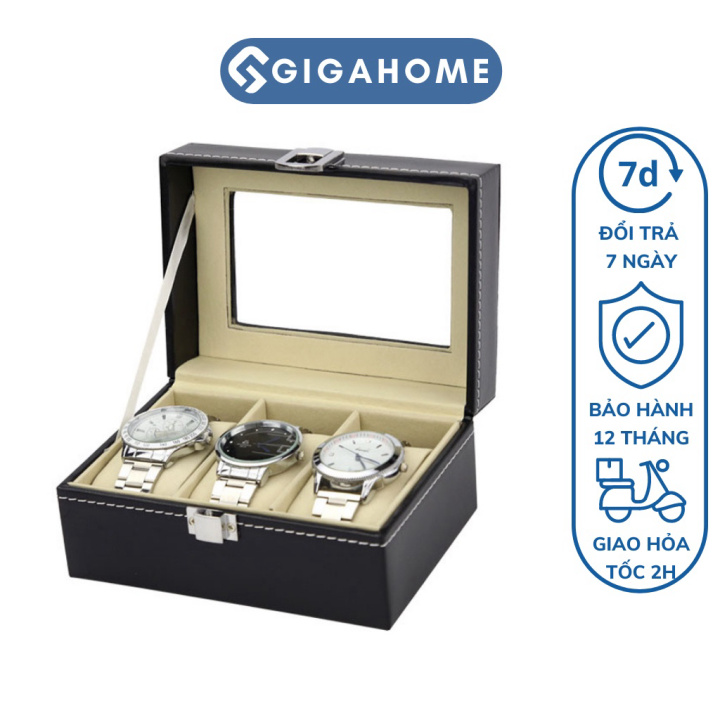 Hộp Đựng, Trưng Bày Đồng Hồ GIGAHOME 3 Ngăn, Bọc Da Pu Có Kính Trong ...