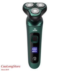 Máy Cạo Râu 9D Lưỡi Dao Kép đa năng đầu tông đơ cắt tỉa lông mũi chống nước IPX7 sạc pin màn hình kỹ thuật số hoạt động êm ái