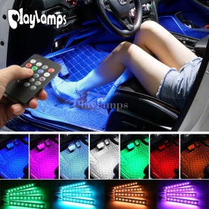 4pcs/Set Car RGB USB LED Strip Light Interior Styling Decorative Atmosphere Lamps Strip With Remote Voice controlled rhythm lamp