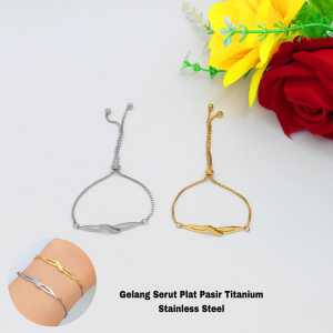 Gelang Serut Plat Kecil Dan Besar Permata Titanium (COD)