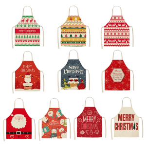 Christmas Decoration Santa Sleeveless Apron Linen Kitchen Aprons Women Apron Home Cooking Baking Pinafore Bib Household