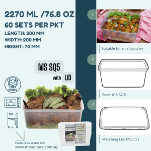 {MSV-WS} Square Microwavable Plastic Takeaway Containers (2160ml-4280ml) Anti Leak Durable BPA Free Reusable MS SQ5 MS SQ7 MS SQ2000FPT MS SQ4000FPT MS 4000A