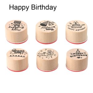 6pcs/set Thank You Wooden Rubber Stamps Happy Birthday Blessing Greeting Words Handmade Letter Stamp DIY Scrapbook Gift Decor