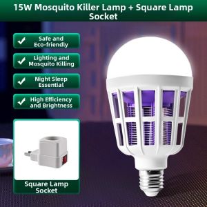EASYEAH 2 in 1 LED Mosquito Killer Bulb Energy Saving Pug-in Mosquito Repellent Lamp Portable with Lamp Holder Insect Trap Light for Home Bedroom Garden Patio