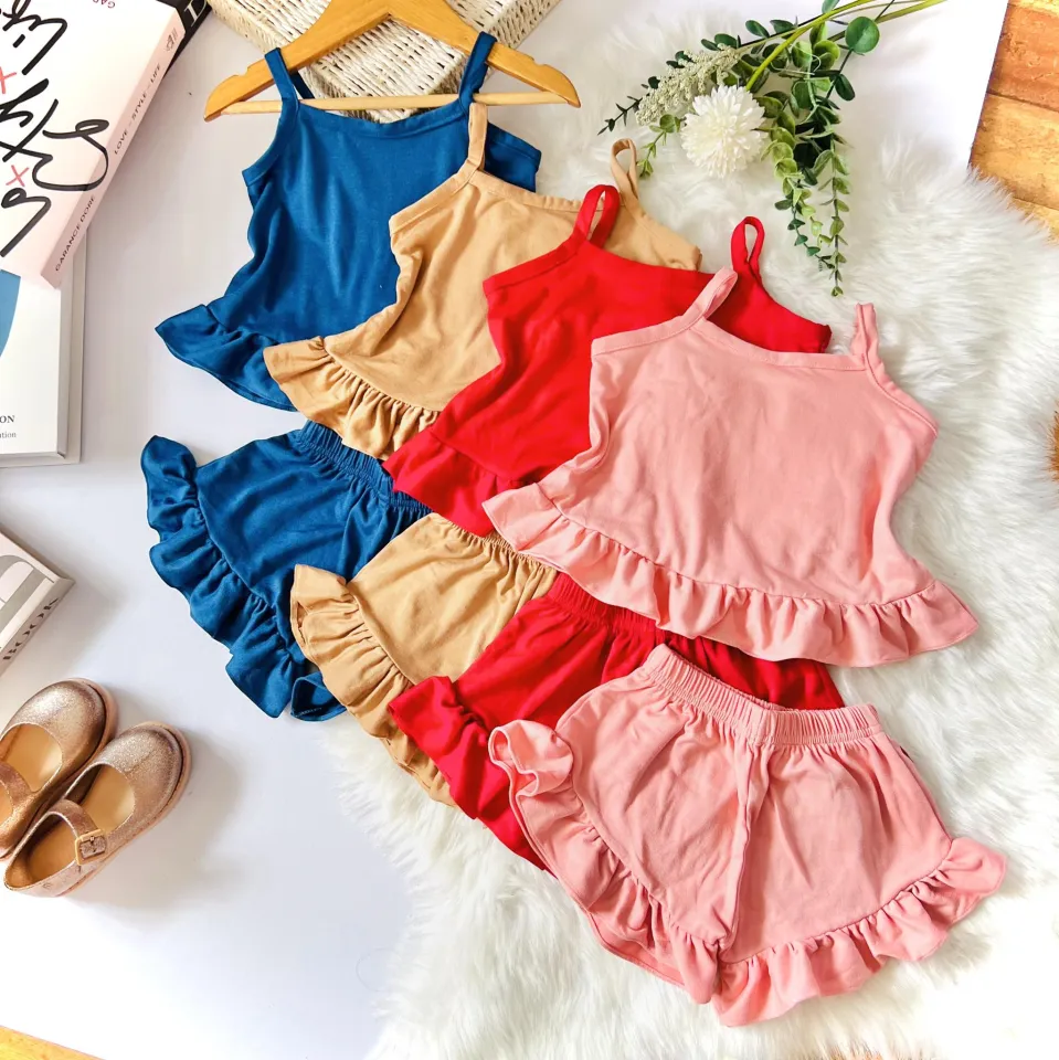 6PC Bundle Kids Ruffles Outfit – Baby Girls Summer Sleeveless Top