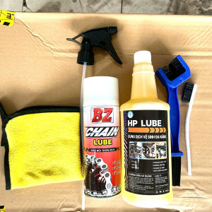 [4 Trong1] COMBO Dưỡng Sên BZ + Chai Tẩy Rửa Nhông Sên Dĩa Kết Hợp Rửa Xe HP Lube Super Clean 1L Kèm Bàn Chải Khăn- Cam kết chính hãng