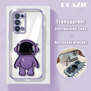 ROAZIC เคสโทรศัพท์มนุษย์อวกาศตั้งโต๊ะสีม่วงสำหรับ OPPO Reno 8T 8Z 7Z 8 7 6 4G 5 Pro 5G 2 2F เคสนิ่มสุดหรูฝาหลังพับเป็นขาตั้งกันกระแทก