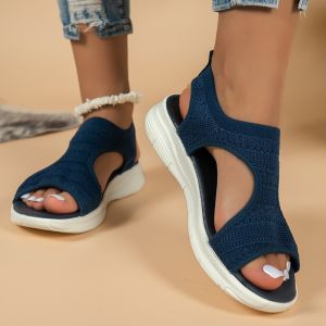 In-Stock WomenS Sandals 2025 Autumn-Summer Style Mesh Thick-Soled Slip-On Peep-Toe Casual Sports Large Size WomenS Shoes