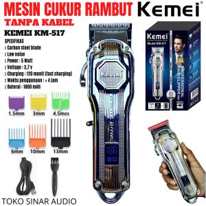 Mesin Pencukur Rambut 1 Set Komplit Dapat Di Cas Isi Ulang USB KEMEI KM-517 / KEMEI KM-802 / KM-1756 Professional Hair Clipper Pro Exellent Industrial ( FREE SISIR BEDA UKURAN ) | TOKO.S.A