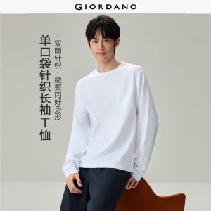 Giordano Beau Monde Men Solid color single pocket long sleeve tee Free Shipping 13026612